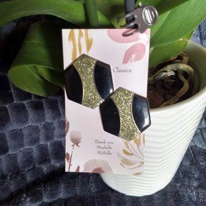 3/$25 vintage 80s black 'gold' hexagon geometric oversize earrings